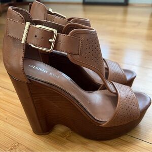 Gianni Bini Brown Leather Wedge Sandals
Size 8 women’s